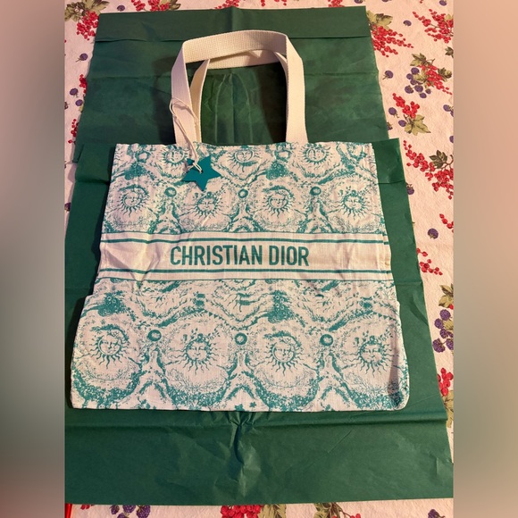 ✨ CHRISTIAN DIOR DIORIVIERA LINEN TURQUOISE TOTE ✨ NWT ✨ - Picture 1 of 16